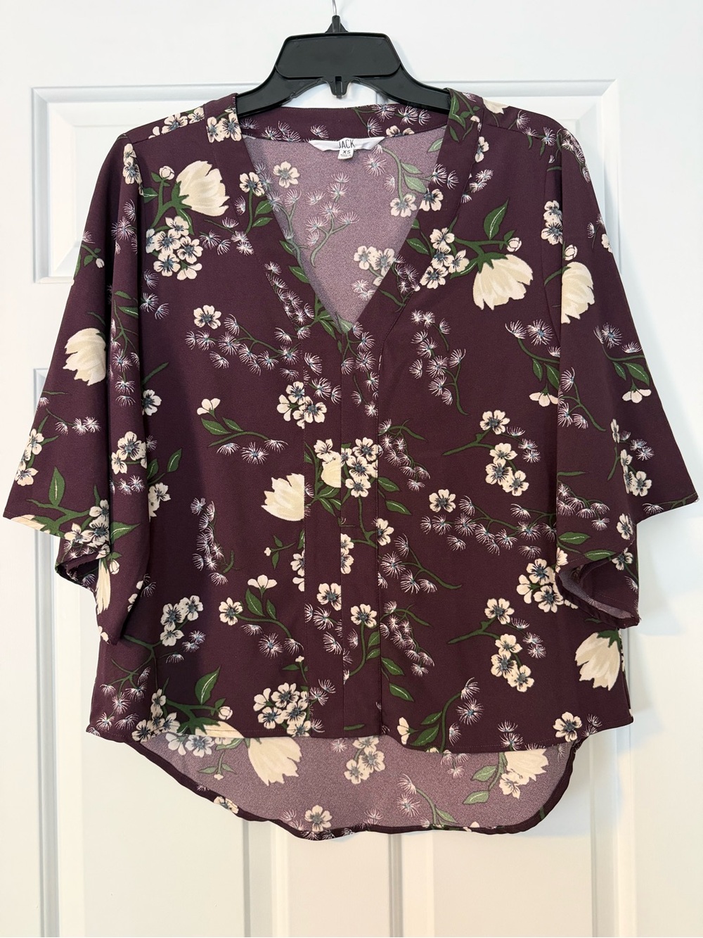 Jack by BB Dakota Plum Floral V-Neck Blouse - Picture 1 of 3
